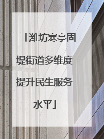 潍坊寒亭固堤街道多维度提升民生服务水平