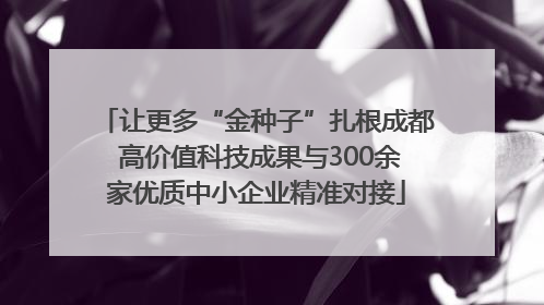 让更多“金种子”扎根成都 高价值科技成果与300余家优质中小企业精准对接