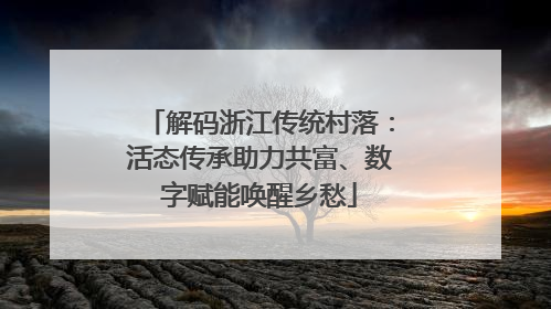 解码浙江传统村落：活态传承助力共富、数字赋能唤醒乡愁